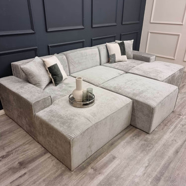 Atlanta U Shaped Modular Sofa - Cinema Style 4-Section Design in Soft Chenille Fabric - UK Luxury Furniture